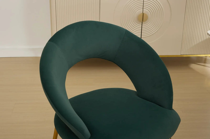 Velvet Fabric Dining Chair with Curved Backrest and Golden Metal Legs by HouseOfZazla