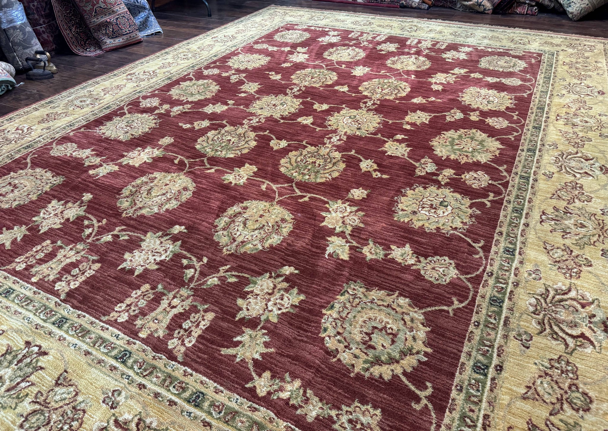 Traditional Wool Oriental Rug 9x13, Large Power Loomed Carpet, Burgundy by Jewel Rugs