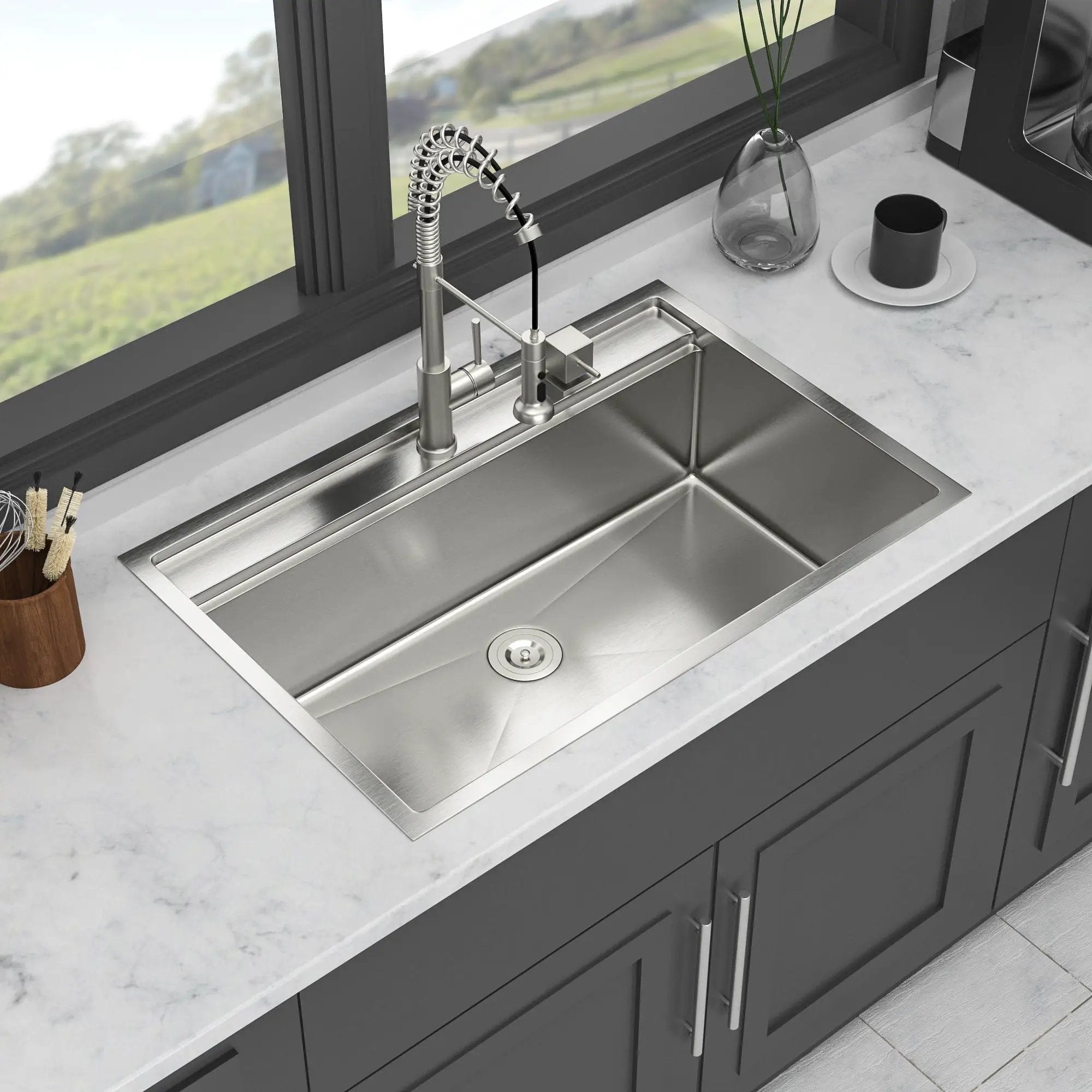33" Drop In Kitchen Sink With Workstation, 16 Gauge Stainless Steel - Brushed Nickel by HouseOfZazla