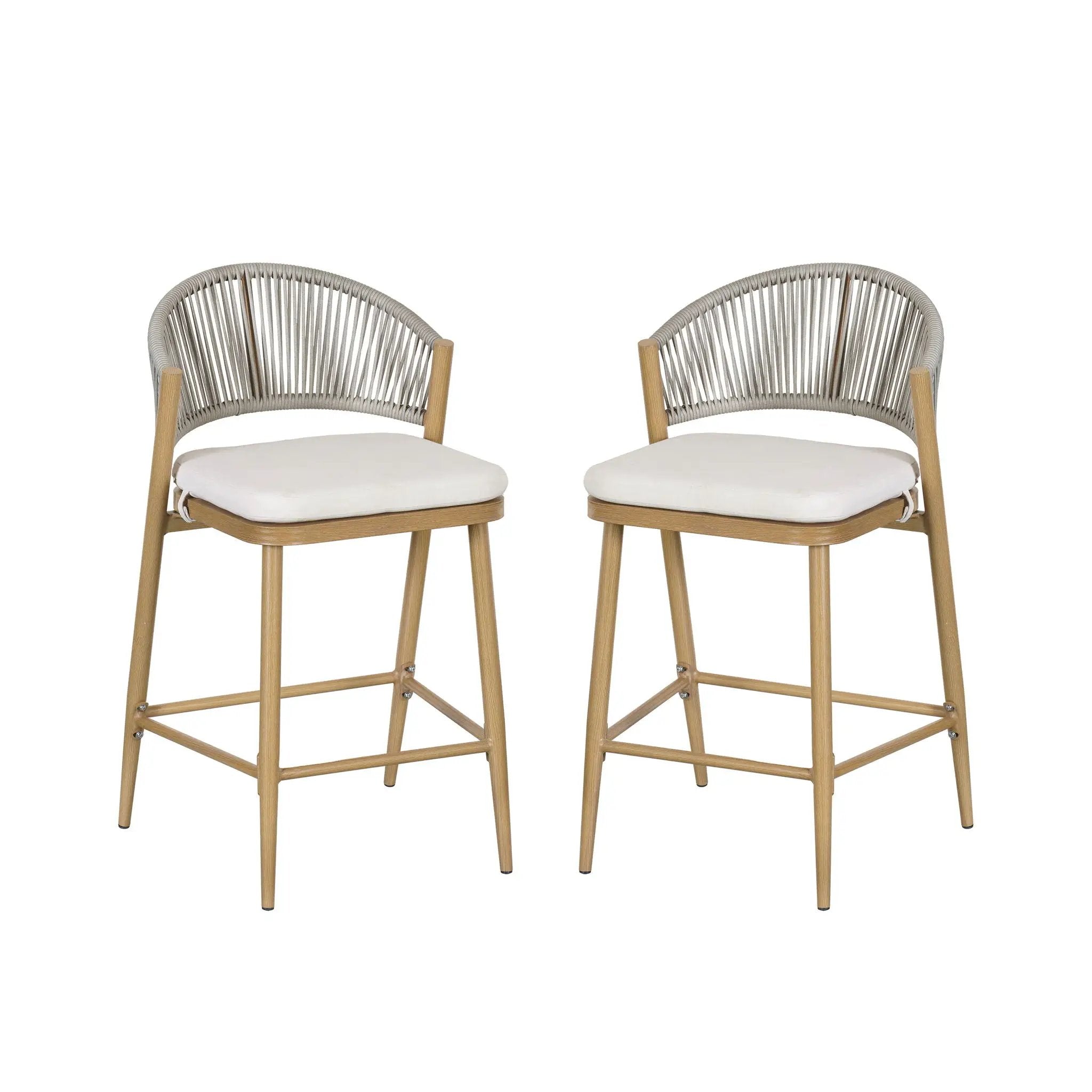 Outdoor 26" Counter Height Metal Frame Counter Stools With Scallop Shaped Backrest & Water Resistant Cushions by HouseOfZazla