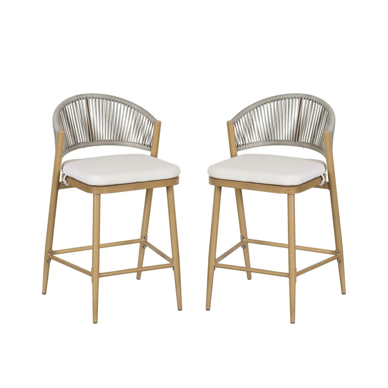Outdoor 26" Counter Height Metal Frame Counter Stools With Scallop Shaped Backrest & Water Resistant Cushions by HouseOfZazla