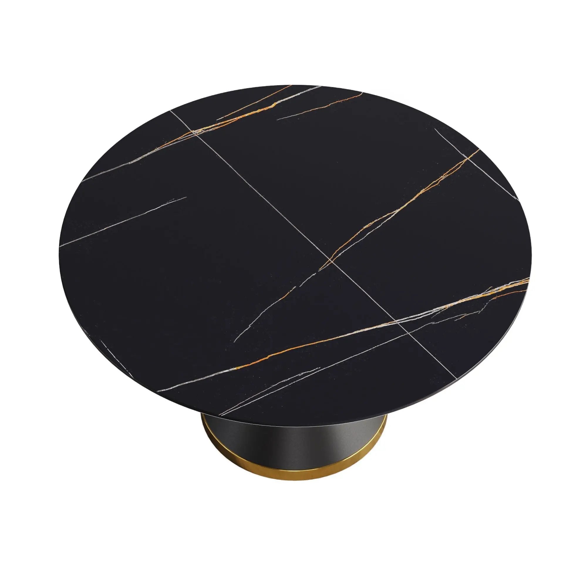 Round Modern Artificial Stone Carbon Steel Base Dining Table, Can Accommodate 6 People - Black by HouseOfZazla