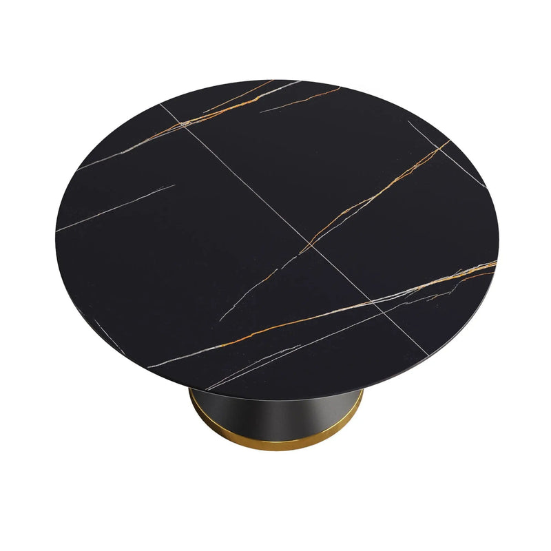 Round Modern Artificial Stone Carbon Steel Base Dining Table, Can Accommodate 6 People - Black by HouseOfZazla