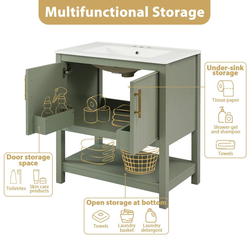 Elegant Bathroom Vanity With Ceramic Sink And Versatile Storage by HouseOfZazla