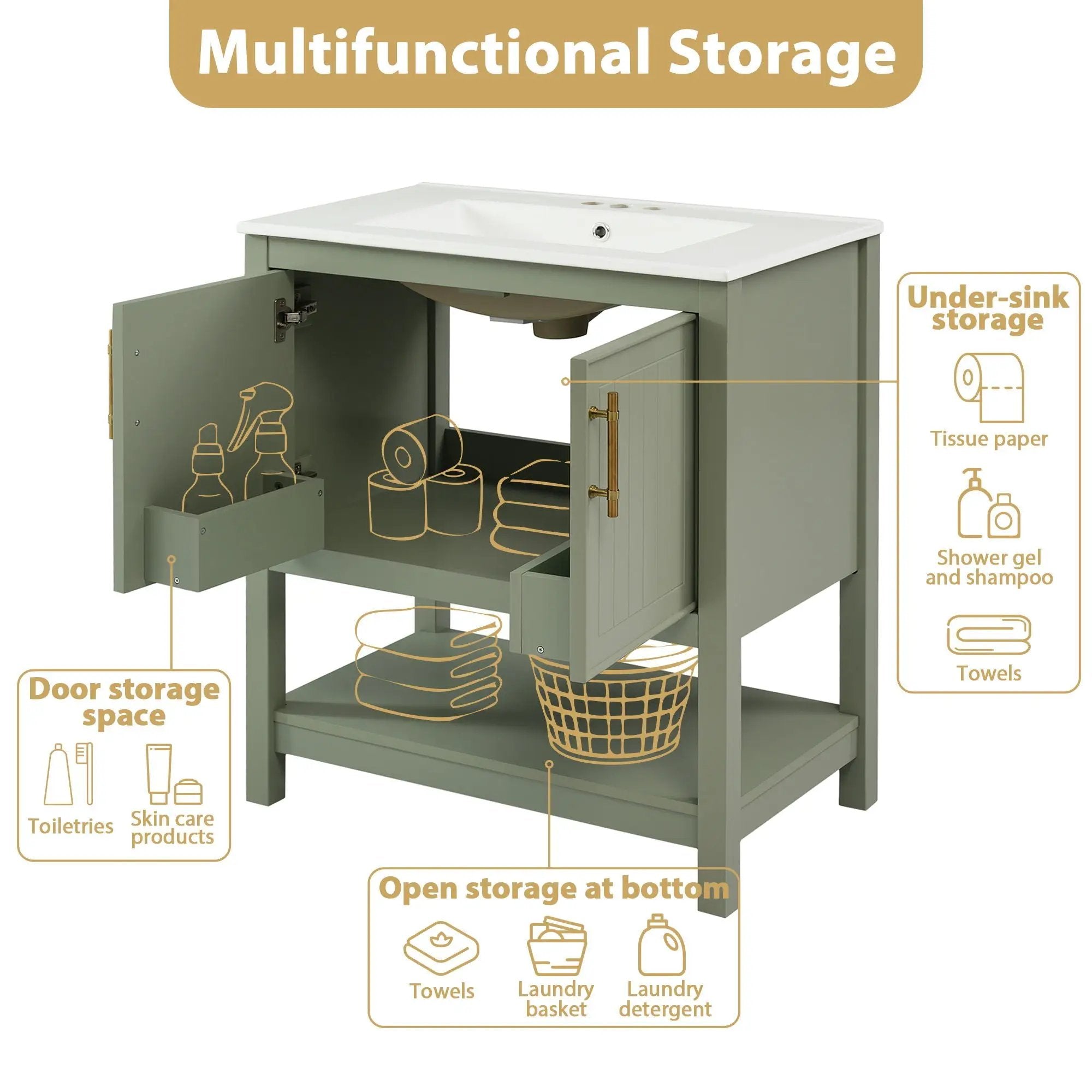 Elegant Bathroom Vanity With Ceramic Sink And Versatile Storage by Unique Piece Furniture