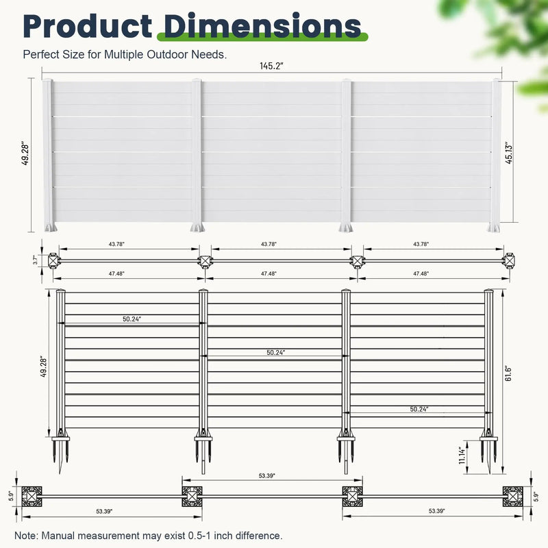 50" W x 49" H Outdoor Privacy Screen, Air Conditioner Fence, All-Weather Vinyl Privacy Fence Screens with Aluminum by HouseOfZazla