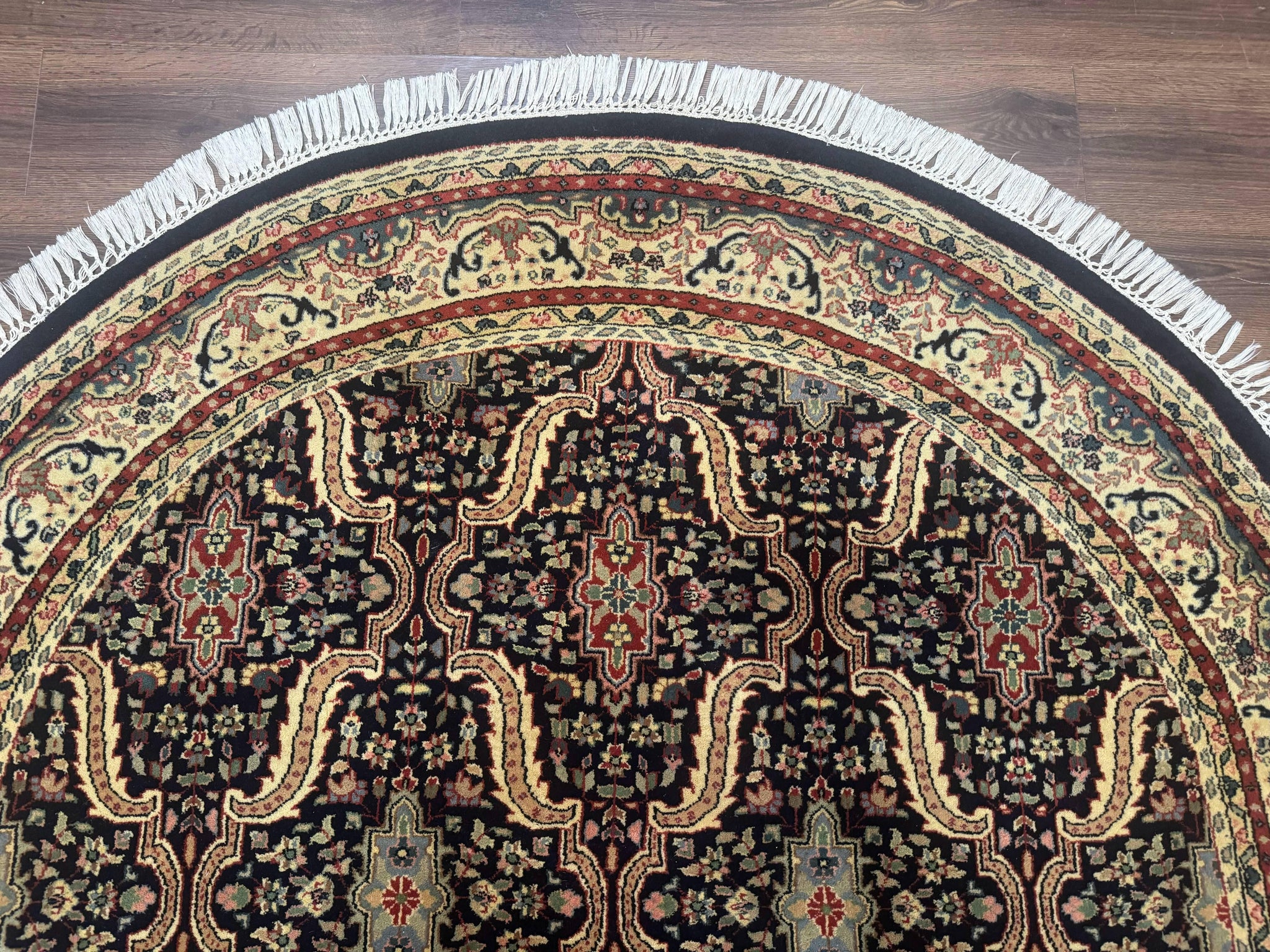Round Indo Persian Rug 6x6, Indian Bidjar Rug, Navy Blue and Beige by Jewel Rugs