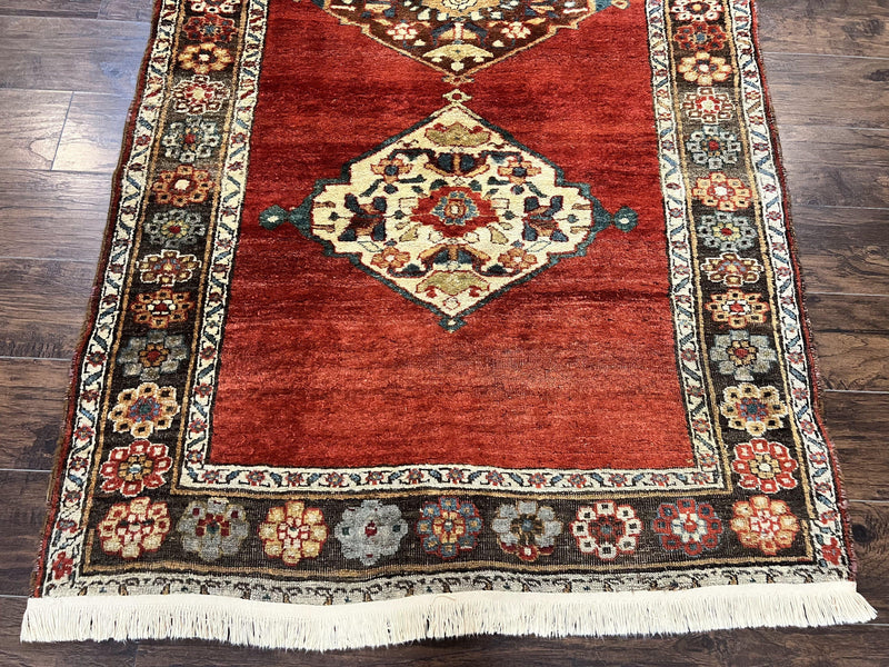 Antique Persian Bidjar Rug 4x8, Triple Medallions, Handmade Oriental Carpet, 1920s Rug, Wool Rug, Red by Jewel Rugs