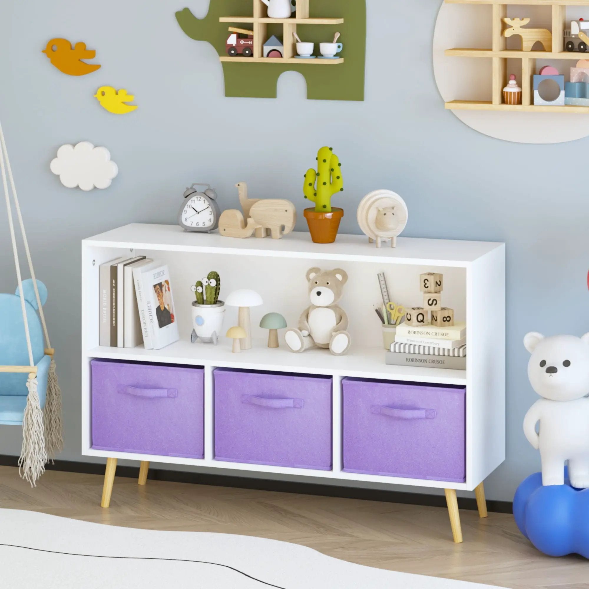 Bookcase With Collapsible Drawers, Book Display Organizer by Unique Piece Furniture