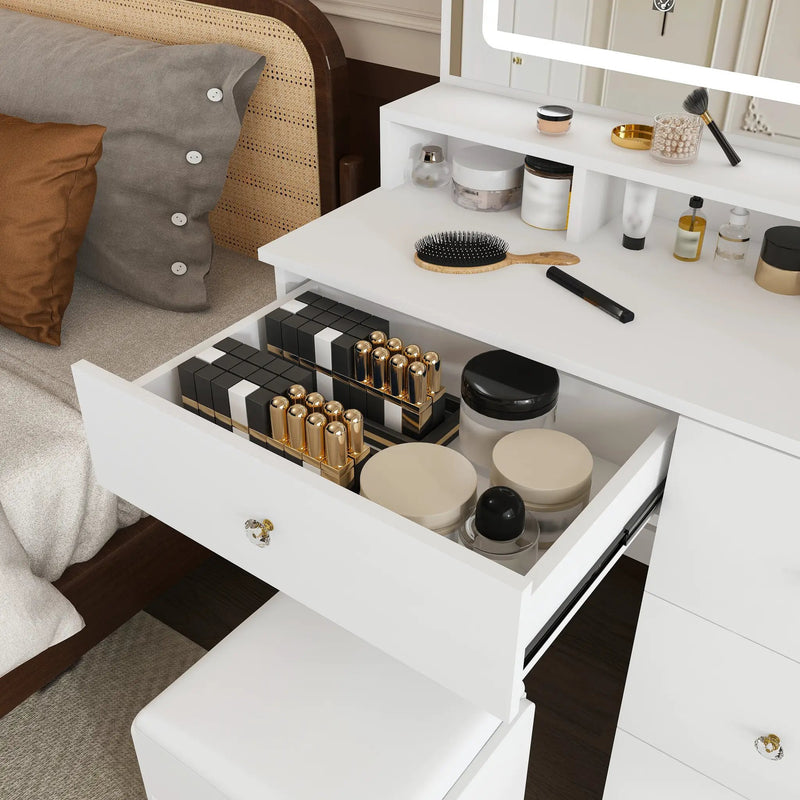 Fashion Vanity Desk with Mirror & 3-Color Dimmable LED Lights by HouseOfZazla