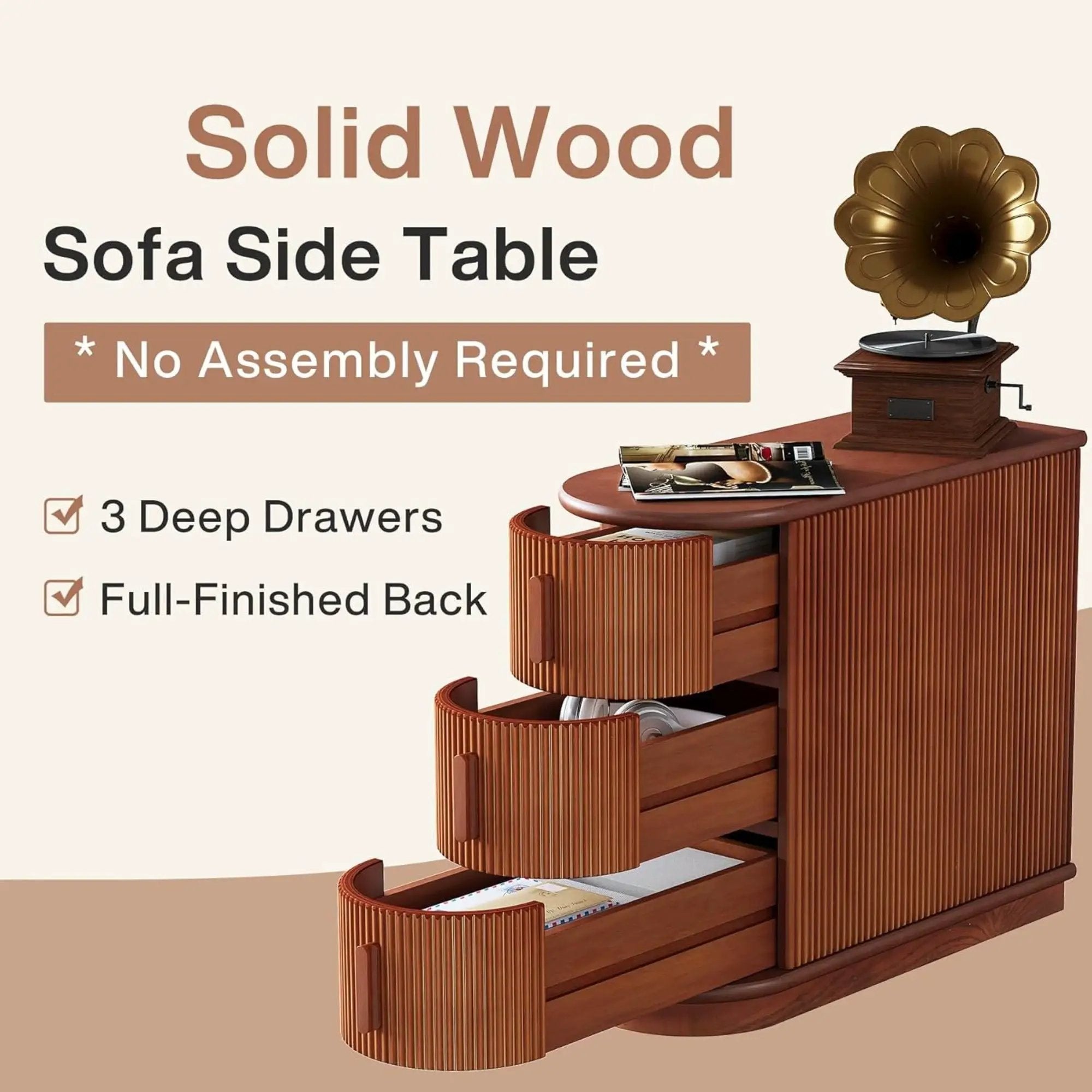3 Drawer End Table, Semi Oval For Living Classic Accent Furniture - Walnut by HouseOfZazla
