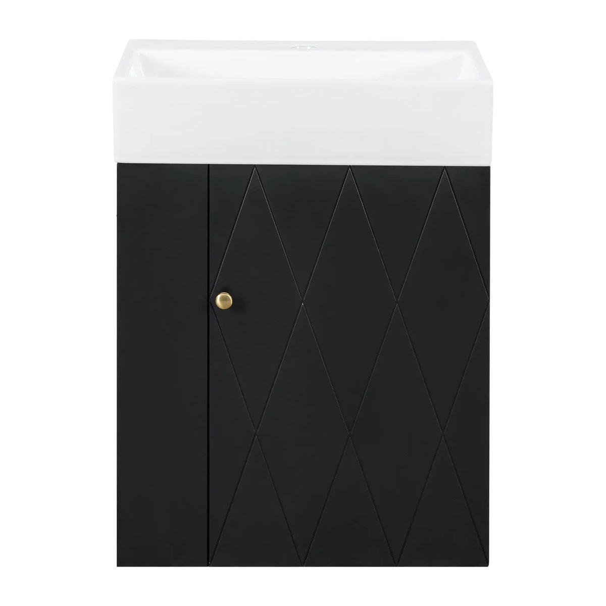 20 Inch Bathroom Vanity with Ceramic Sink, Diamond Pattern Door Design by HouseOfZazla