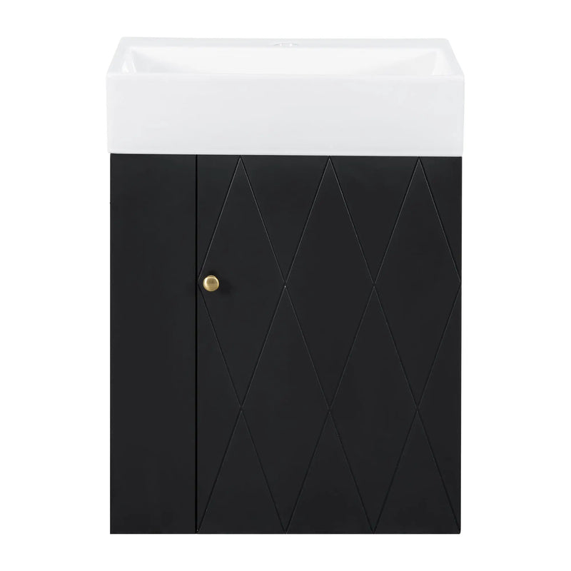 20 Inch Bathroom Vanity with Ceramic Sink, Diamond Pattern Door Design by HouseOfZazla