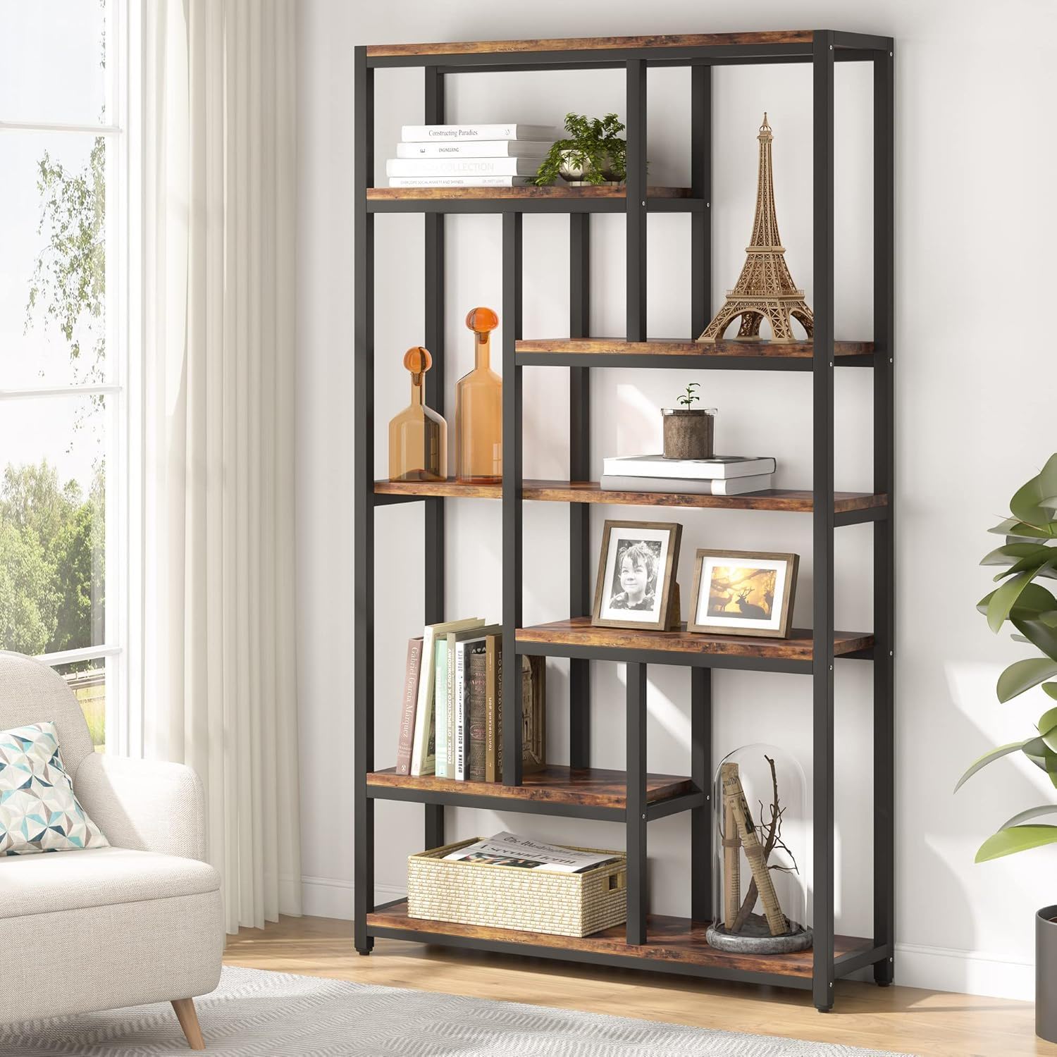 Extra Tall 7 Tier Industrial Etagere Bookcase with 10 Shelves Organizer by HouseOfZazla