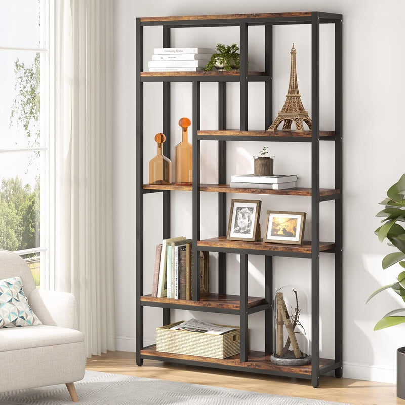 Extra Tall 7 Tier Industrial Etagere Bookcase with 10 Shelves Organizer by HouseOfZazla