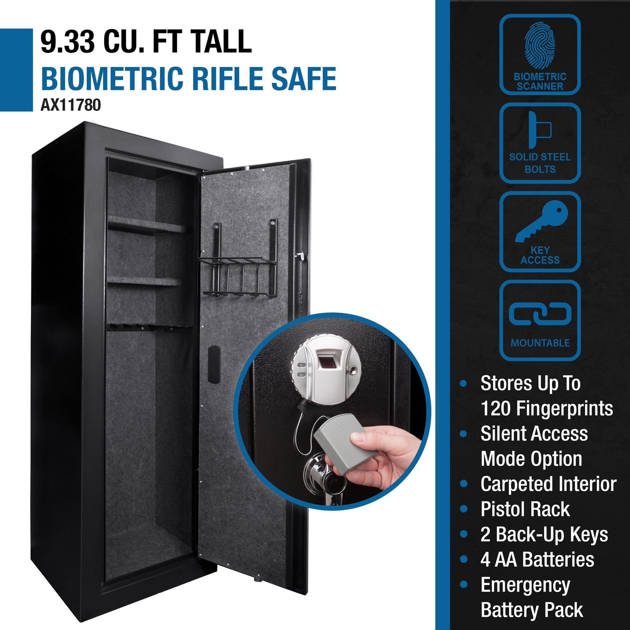9.33 Cubic Ft Tall Biometric Rifle Safe - Black by HouseOfZazla