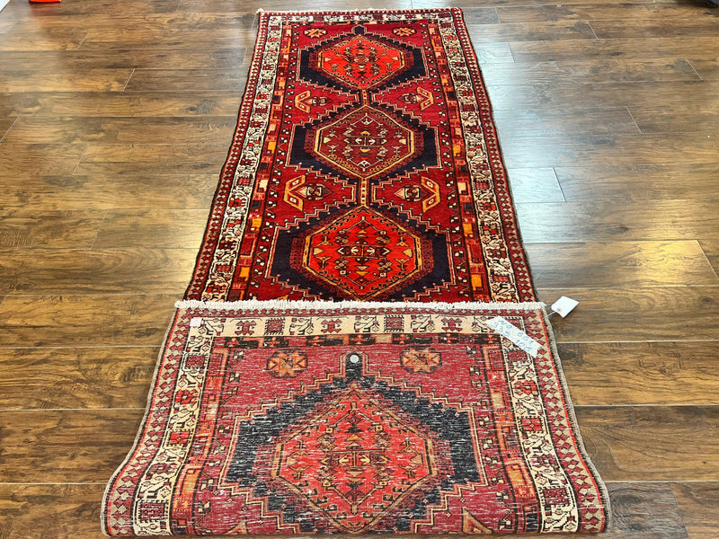 Persian Heriz Runner Rug 3.7 x 11, Persian Tribal Runner, Handmade Wool, Medallions, Geometric, Red, Antique Vintage Hand Knotted Rug by Jewel Rugs
