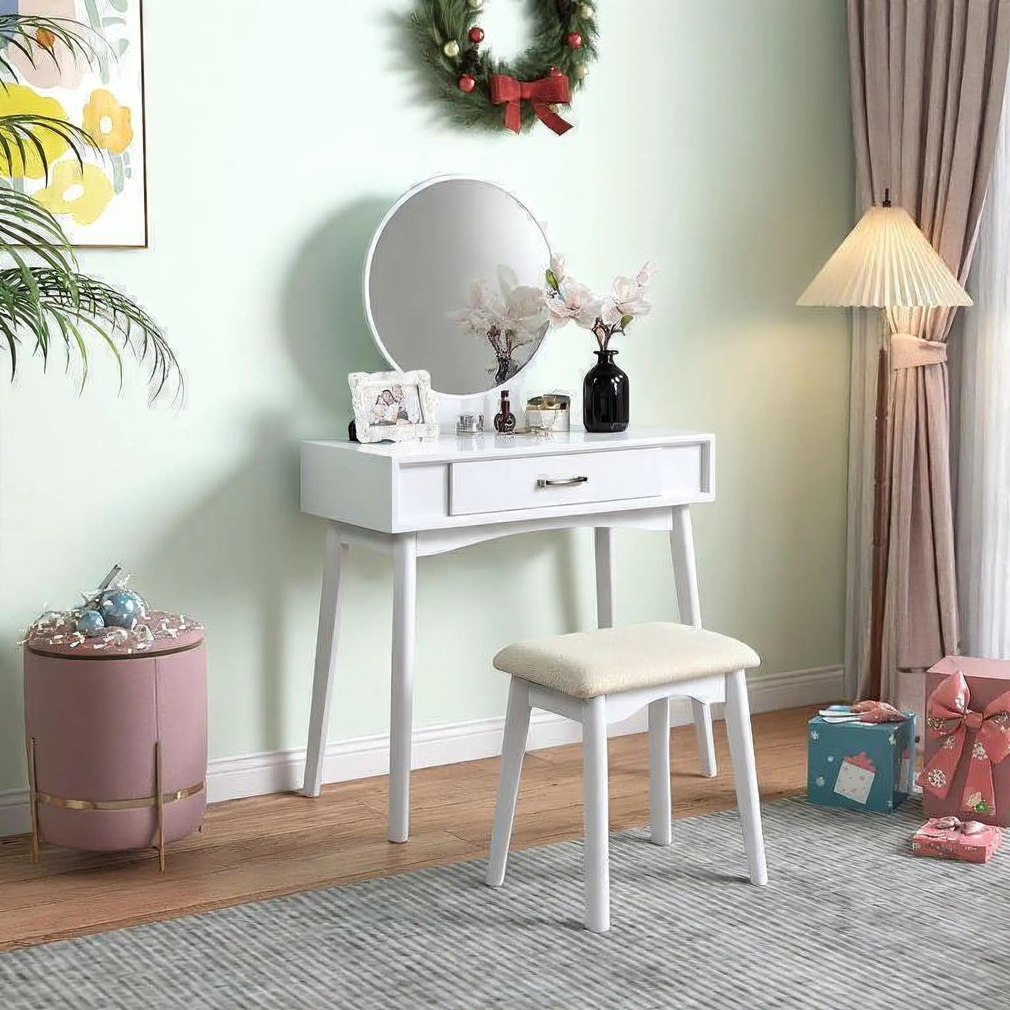 Maly Contemporary Wood Vanity and Stool Set by HouseOfZazla