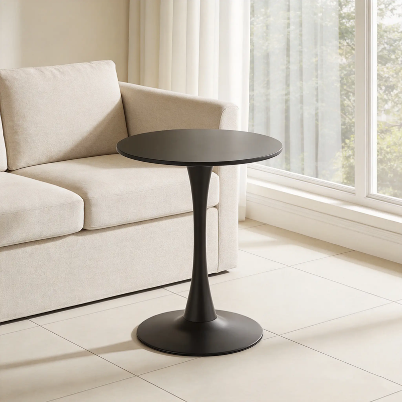 Black Round Dining Table with MDF Top and Matte Iron Base by HouseOfZazla