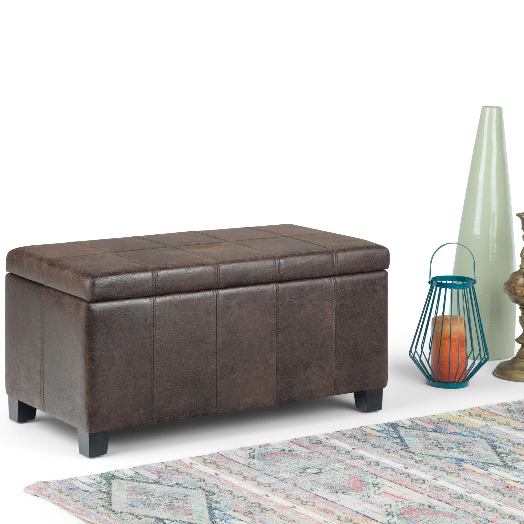 Dover - Storage Ottoman Bench - Distressed Brown by HouseOfZazla