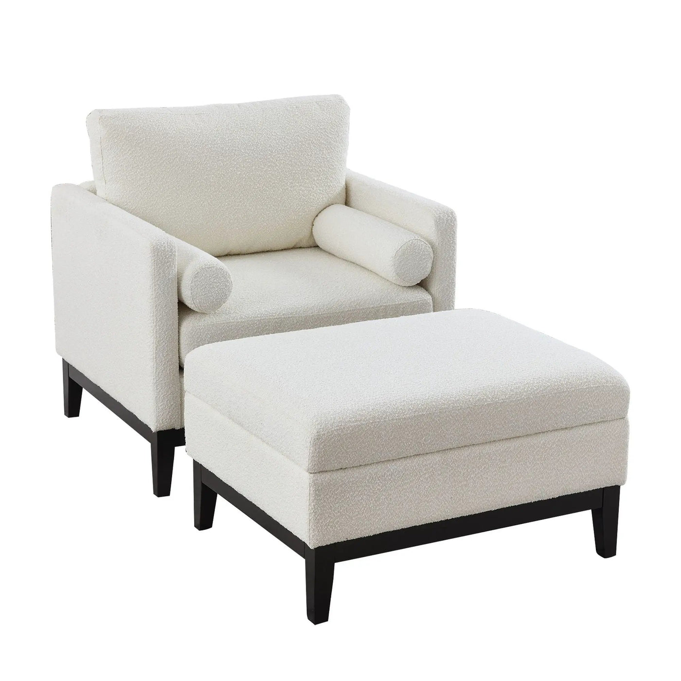 Farmhouse Upholstered Accent Chair With Ottoman, Reversible Lid Coffee Table by Unique Piece Furniture