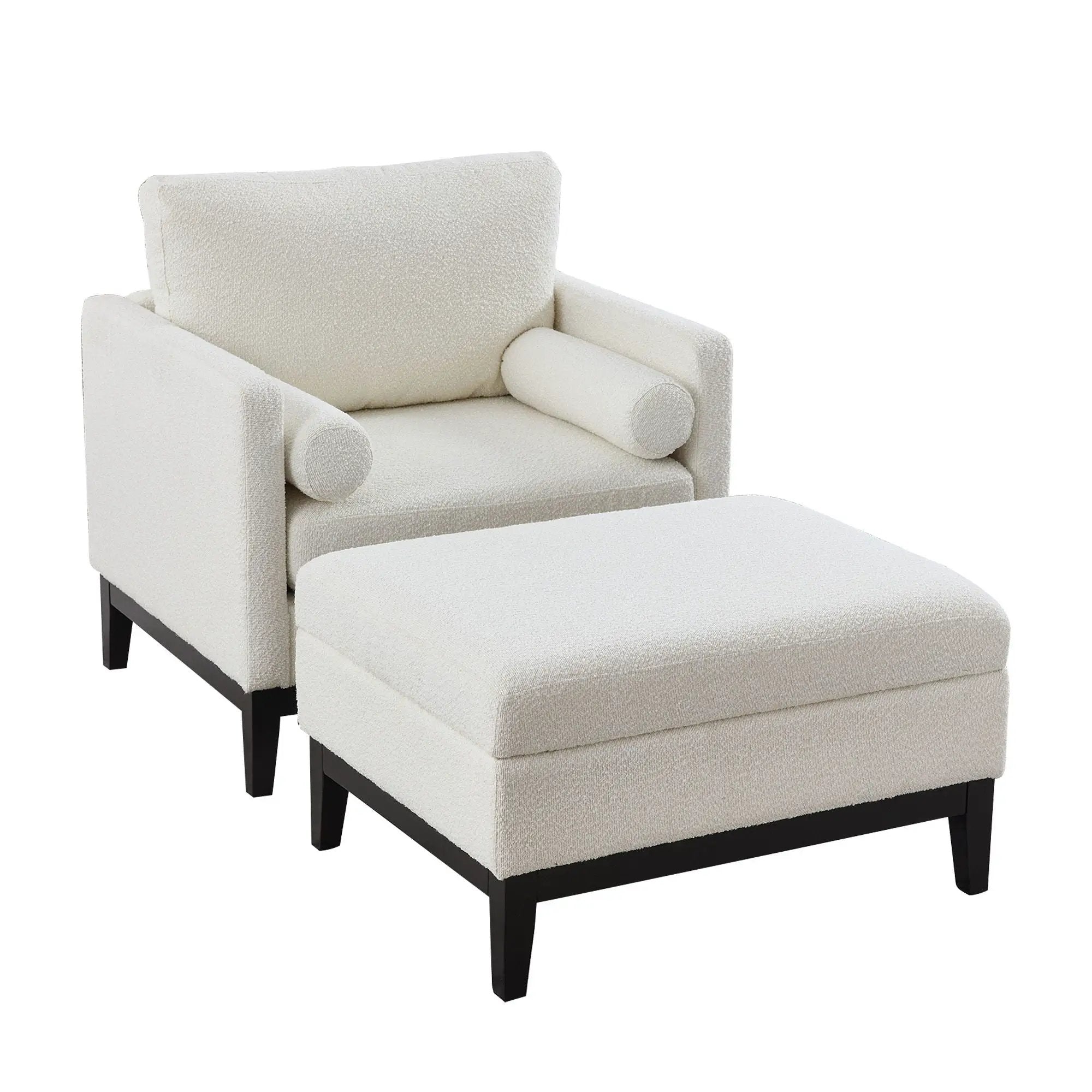 Farmhouse Upholstered Accent Chair With Ottoman, Reversible Lid Coffee Table by Unique Piece Furniture