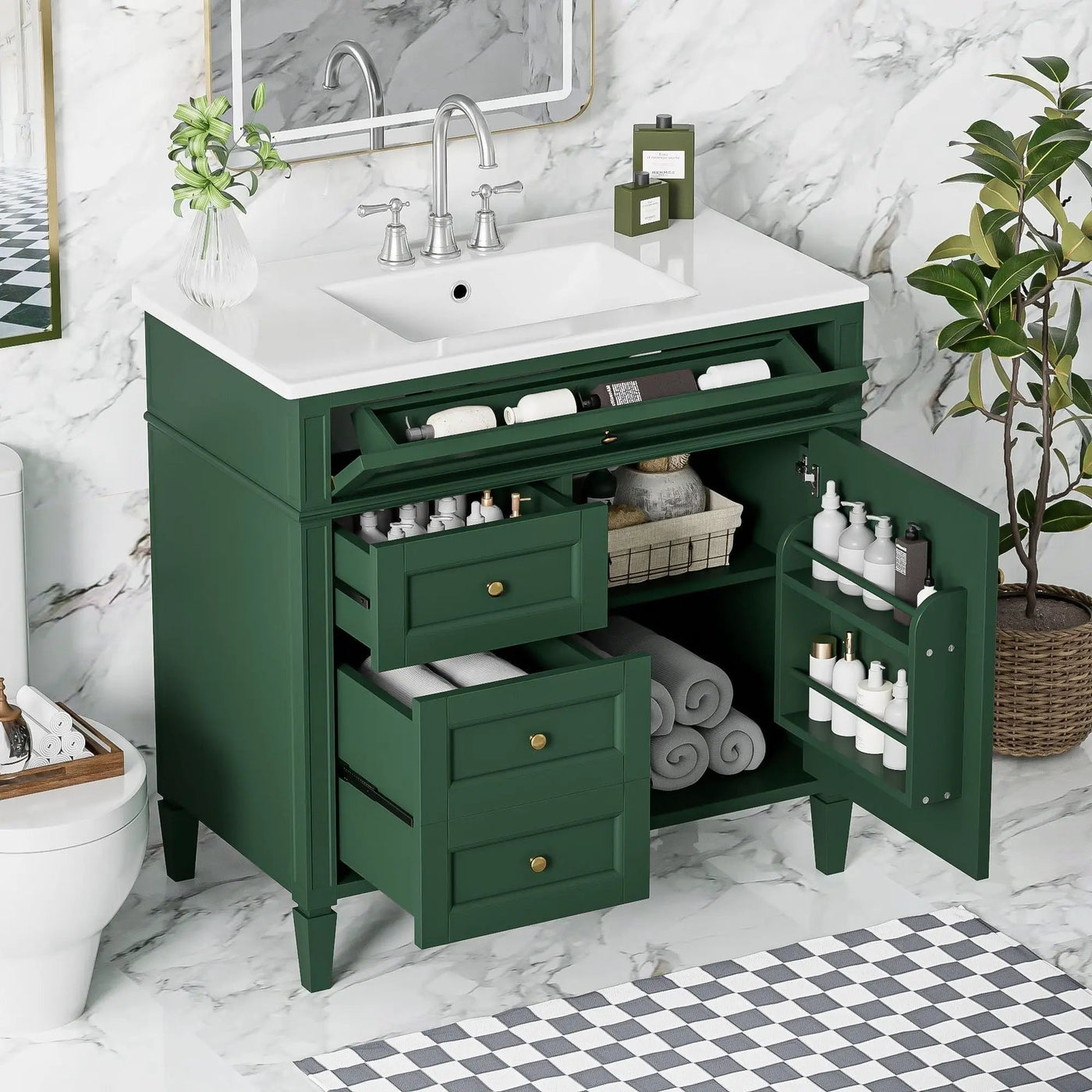 Bathroom Vanity With Top Sink, 2 Drawers And Tip Out Drawer by Unique Piece Furniture
