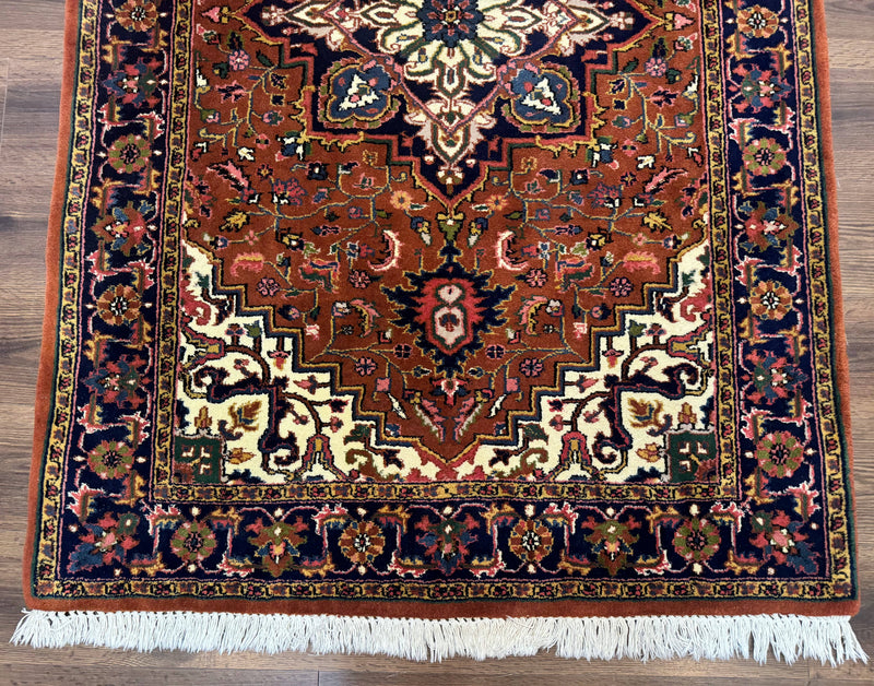 Indo Persian Heriz Rug 4x6, Rust Red Navy Blue and Cream by Jewel Rugs