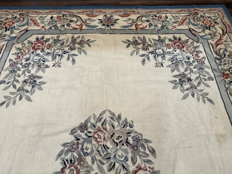 Ivory Needlepoint Rug 8x10, Wool Handmade Carpet by Jewel Rugs