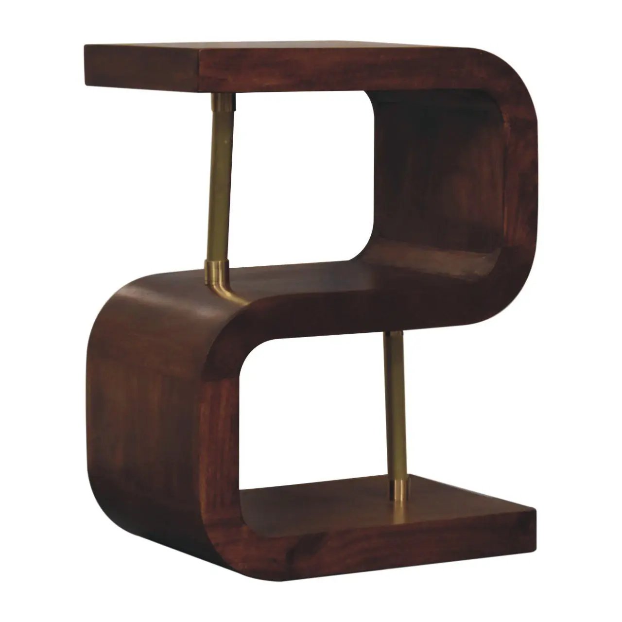 S Curve Brass Bedside Table - Dark Brown by Unique Piece Furniture