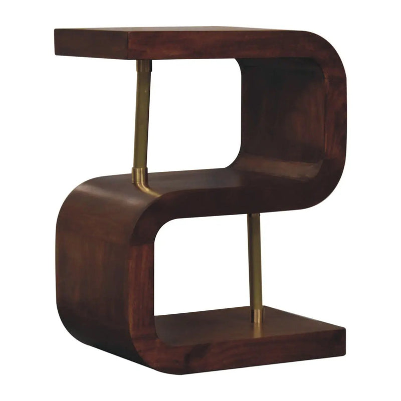 S Curve Brass Bedside Table - Dark Brown by HouseOfZazla