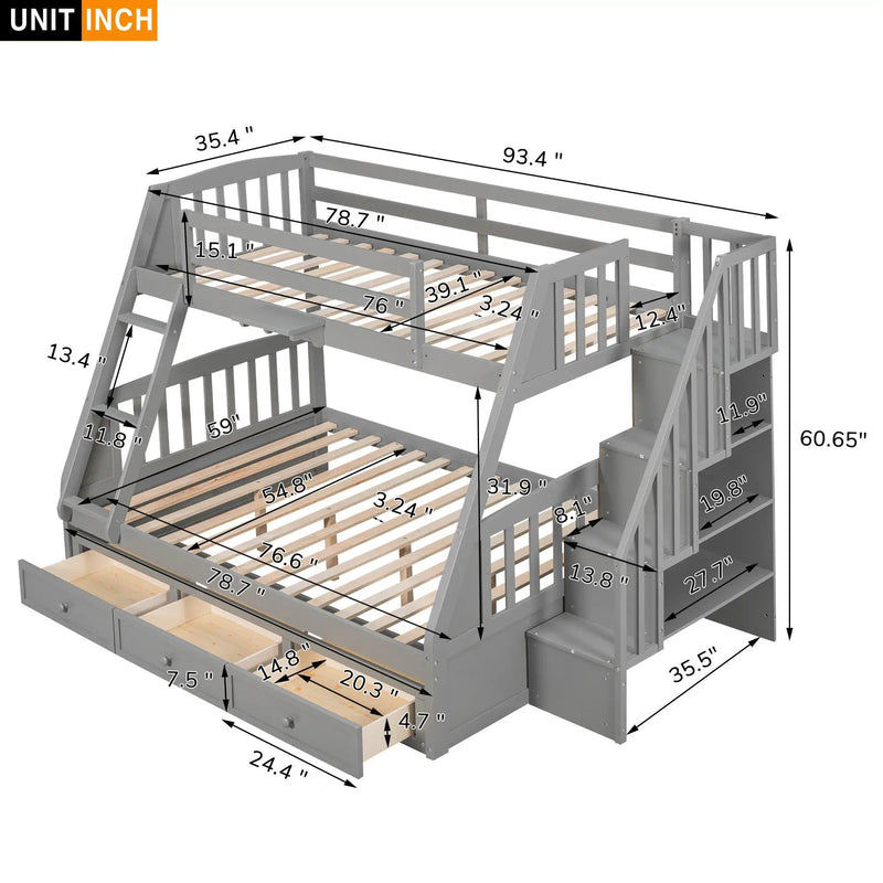 Bunk Bed With Drawers, Ladder And Storage Staircase by HouseOfZazla