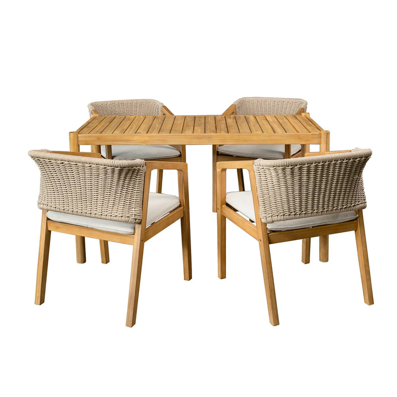 Outdoor Dining Set 1 Table 4 Chairs (Set of 5) - Teak / Beige by HouseOfZazla