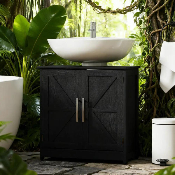 Pedestal Sink Storage Cabinet with 2 Barn Doors and Adjustable Shelf