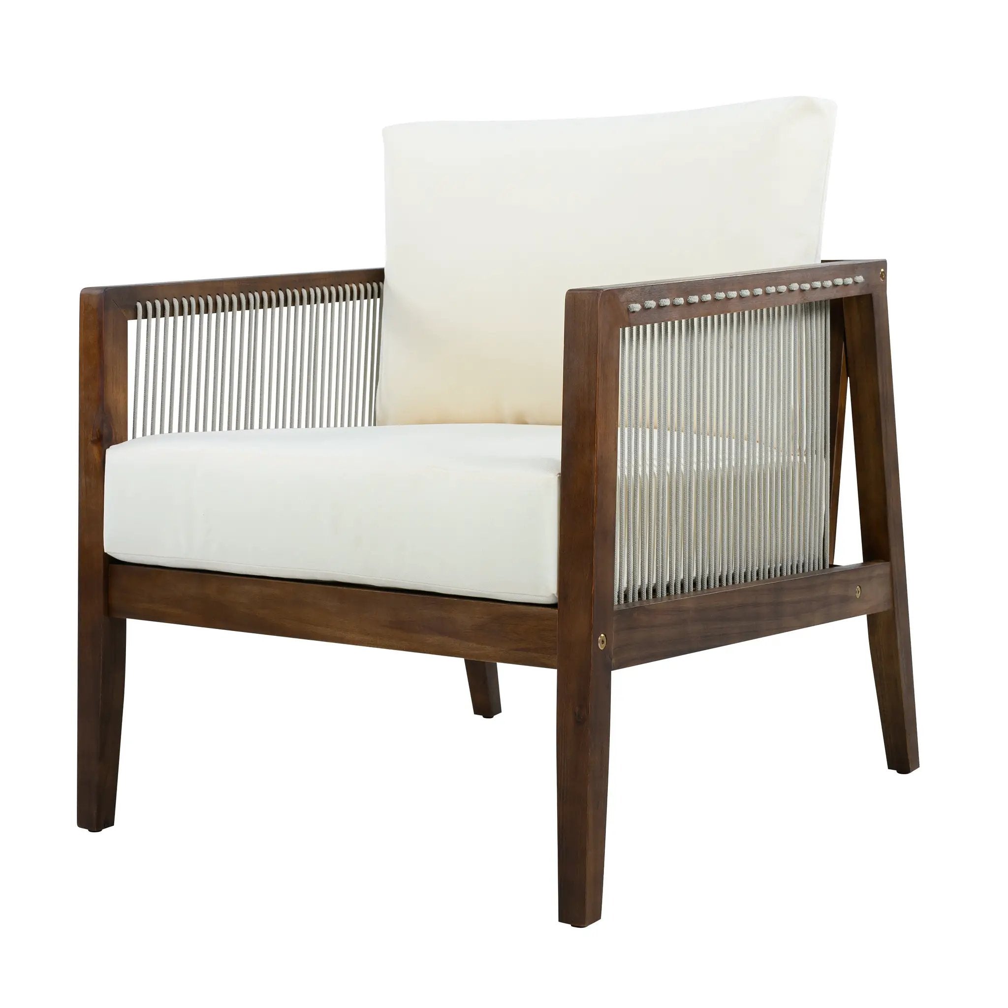 Outdoor Club Chair, Acacia Wood Frame with Rope Back, Water-Repellent by HouseOfZazla