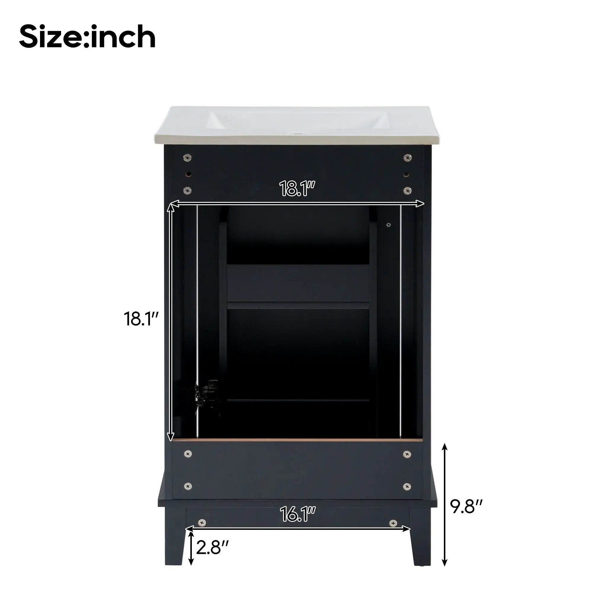 Modern Small Bathroom Vanity Cabinet With Ceramic Basin, Ample Storage, 1 Soft Close Door by HouseOfZazla