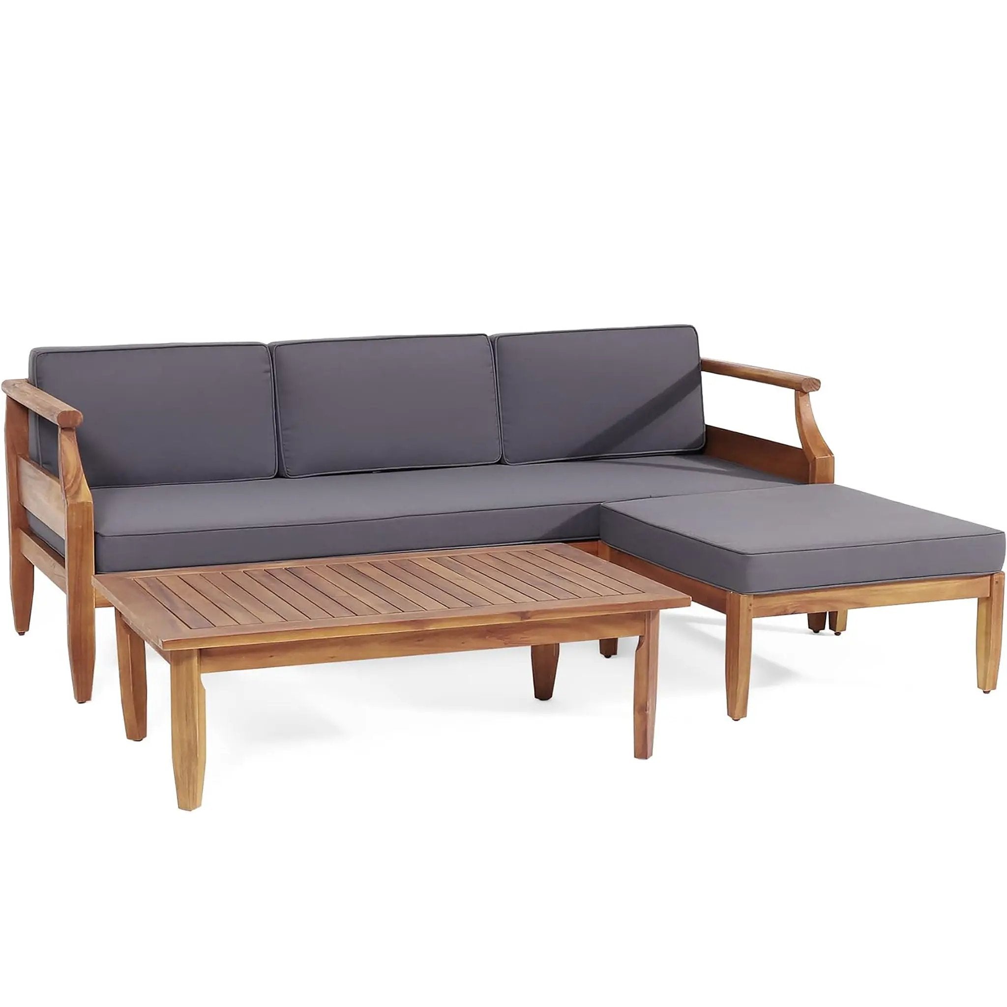 Bianca - Outdoor 3 Seater Sofa Chat Set With Ottoman - Teak by HouseOfZazla