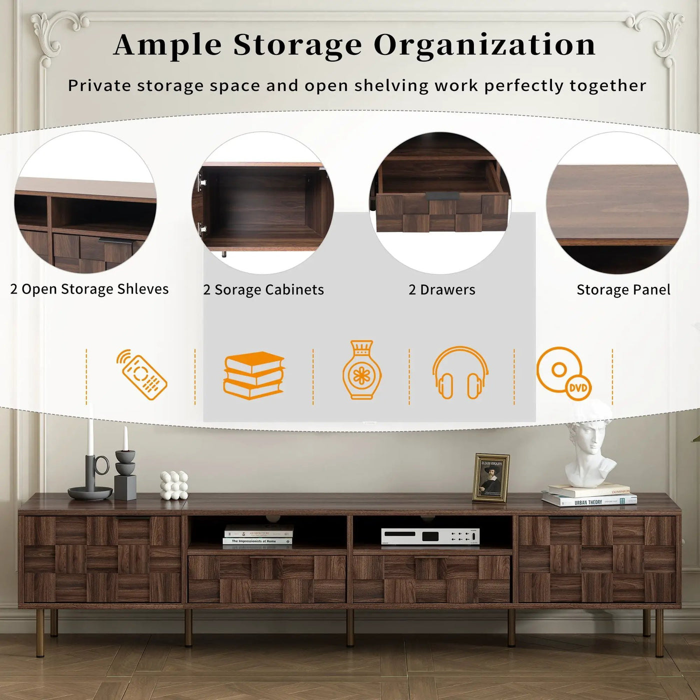 TV Stand With 2 Drawers, Media Console Table, Storage Cabinet With Cable Management by Unique Piece Furniture