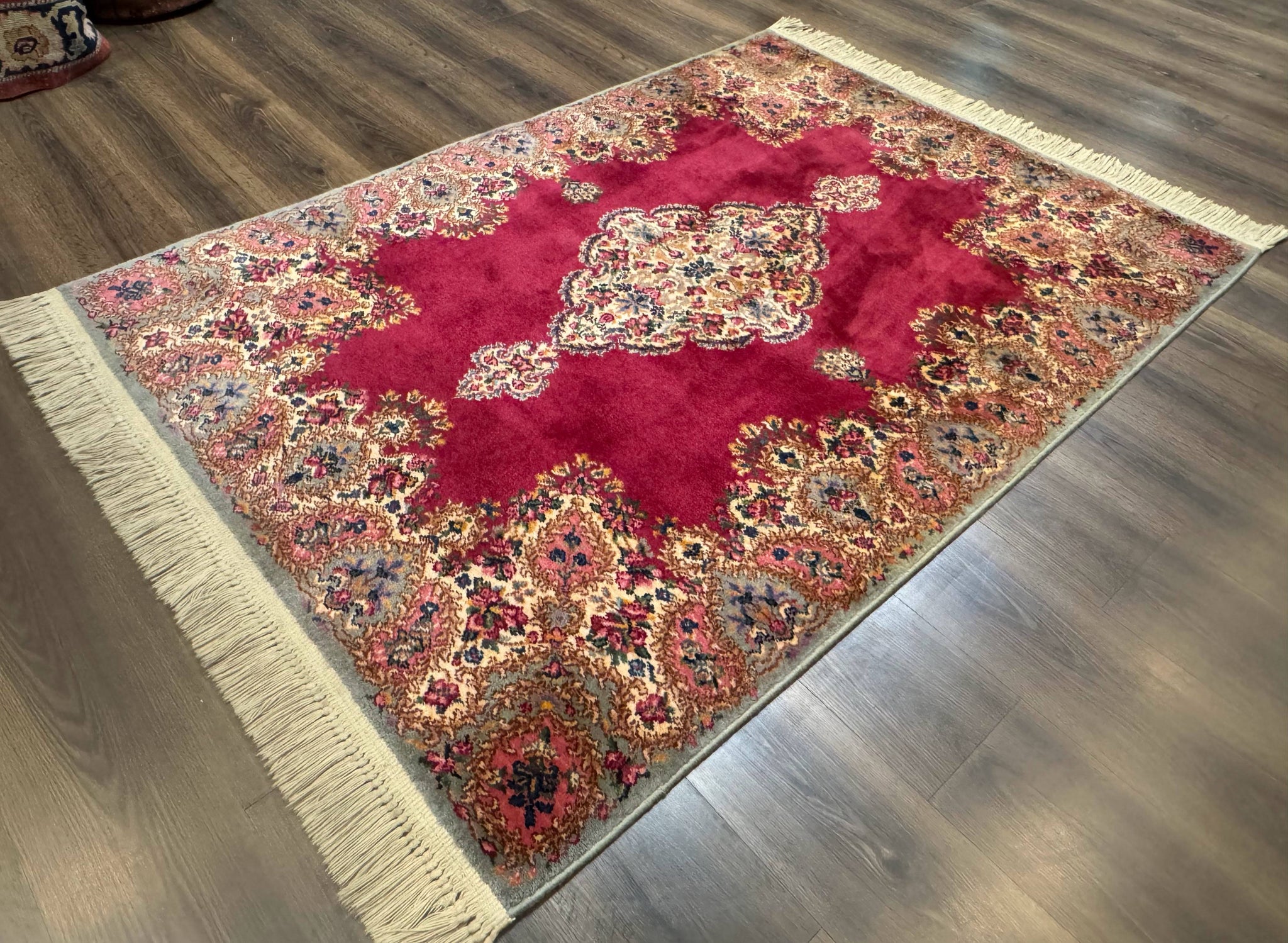 Karastan Rug 4x6 Red Medallion Kirman #762, Wool Vintage Original 700 Series by Jewel Rugs