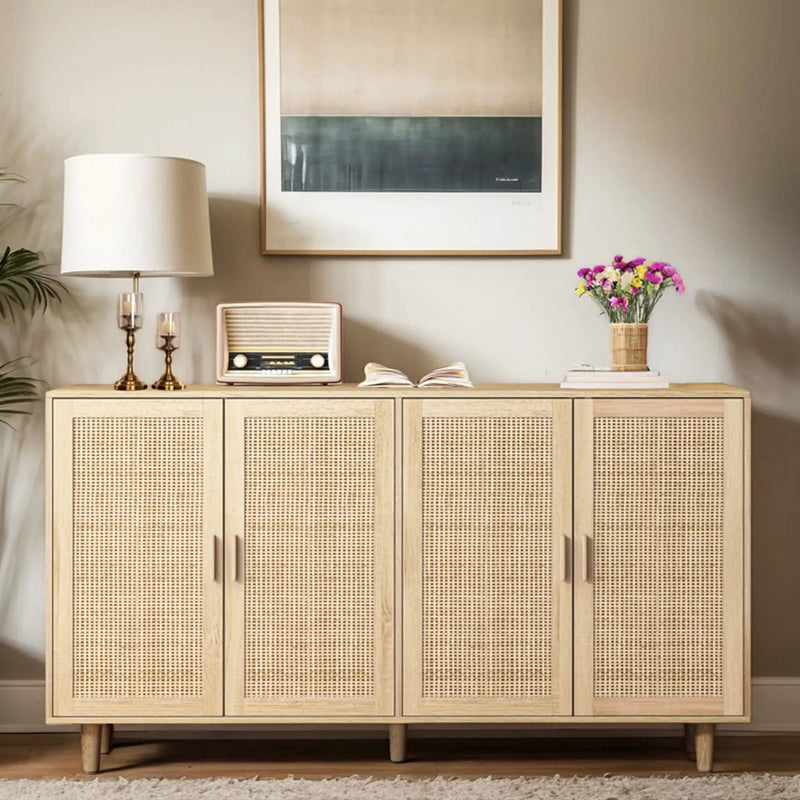 Elegant And Functional 4 Door Rattan Decorative Storage Cabinet by HouseOfZazla
