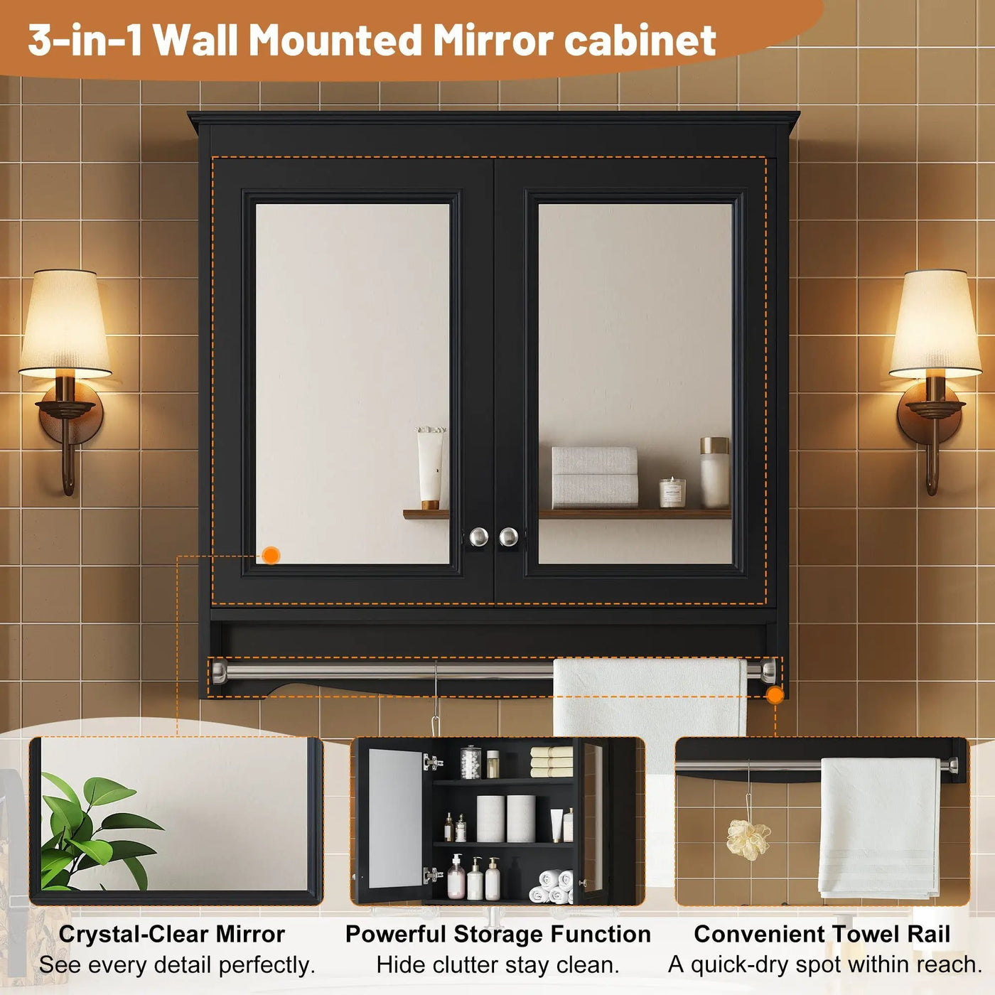Modern Wall-Mounted Mirror Cabinet With Adjustable Shelves, Soft-Close Doors, High-Definition Mirror by HouseOfZazla