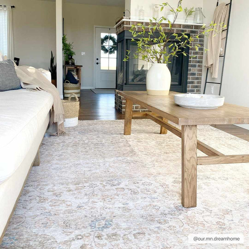Cream Holi-2301 Washable Area Rug by Hauteloom