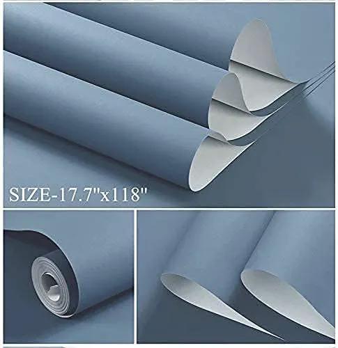 Dimoon 787''x17.7'' Blue Peel and Stick Wallpaper Contact Paper Modern Self Adhesive Wall Paper Removable Renter Friendly Textured Solid Color Shelf Cabinet Vinyl Roll (787''x17.7'',Blue Grey) by GreenHaven Gardens