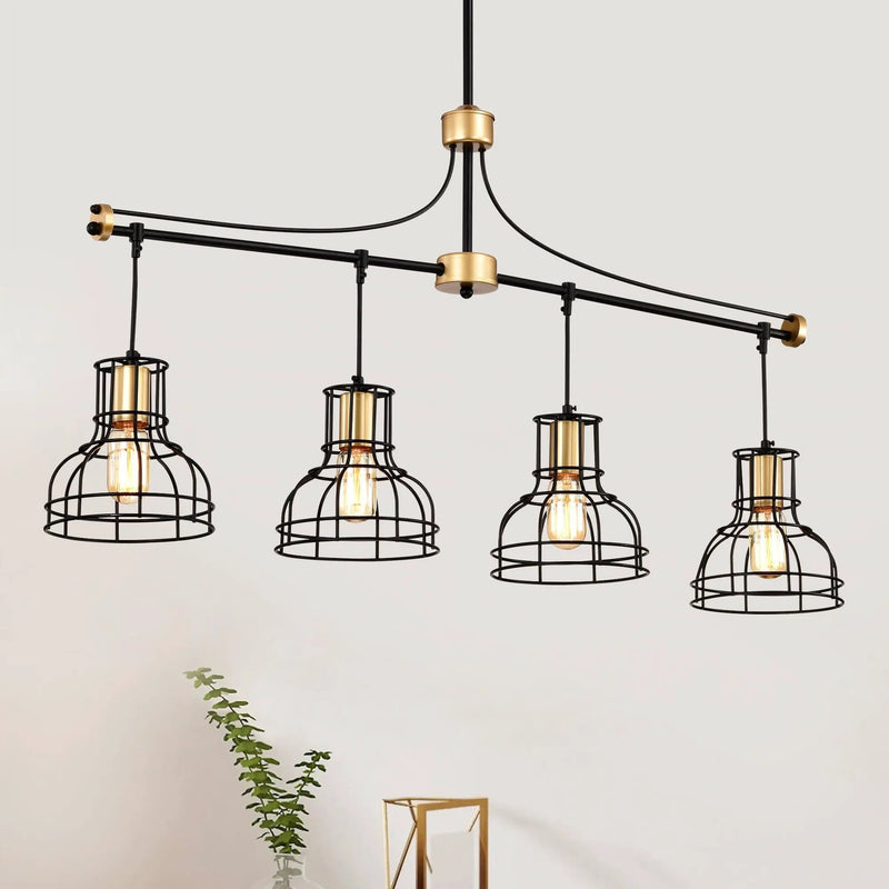 Dining Room Light Fixture / Chandelier Table, 40 -" Hanging For Farmhouse Linear Chandeliers, 5 Light Kitchen Island Lighting Ceiling Chandelier, With Metal Lampshade - Gold / Matte Black by Unique Piece Furniture
