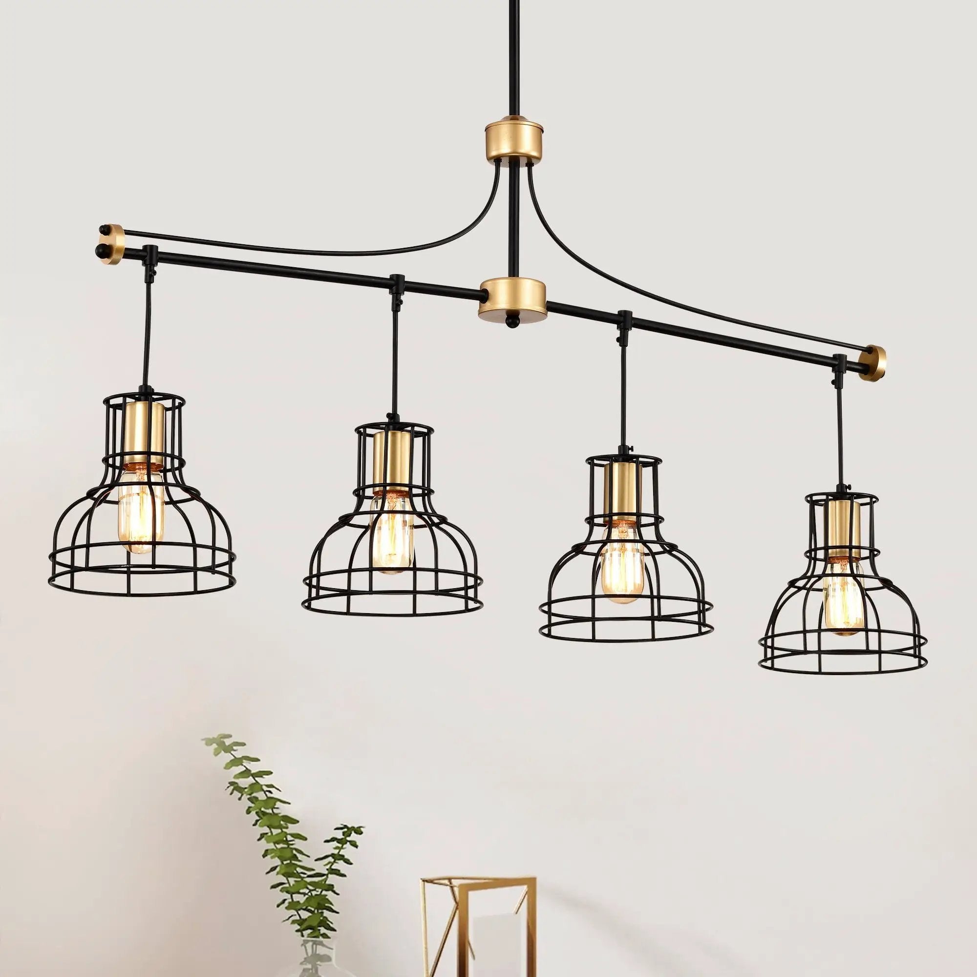 Dining Room Light Fixture / Chandelier Table, 40 -" Hanging For Farmhouse Linear Chandeliers, 5 Light Kitchen Island Lighting Ceiling Chandelier, With Metal Lampshade - Gold / Matte Black by HouseOfZazla