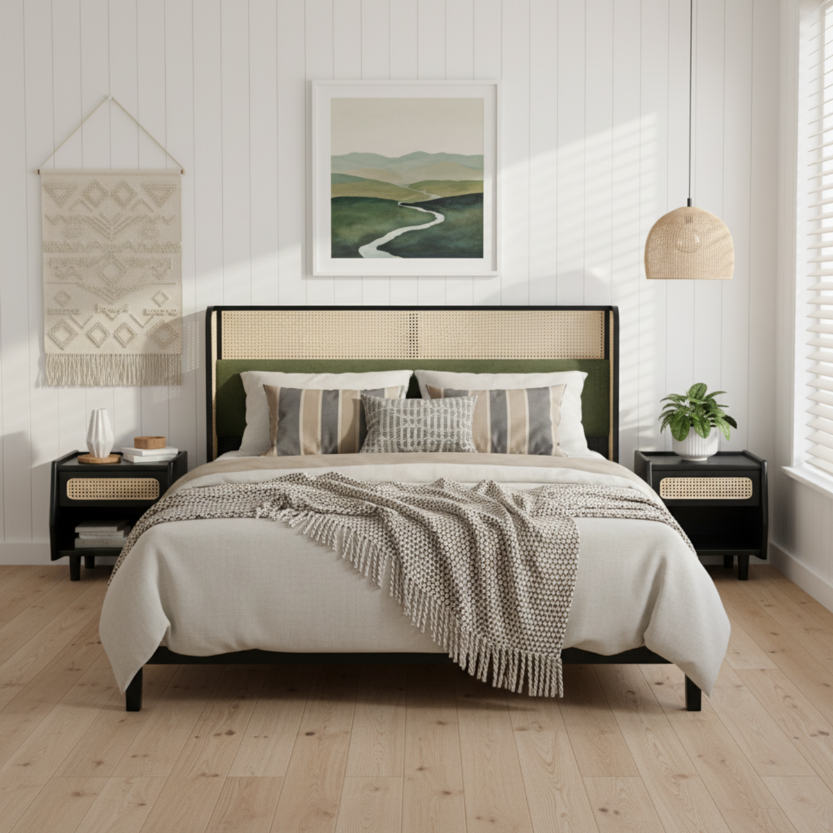 Queen Size Bed Frame with Plush Green Upholstered Headboard by HouseOfZazla