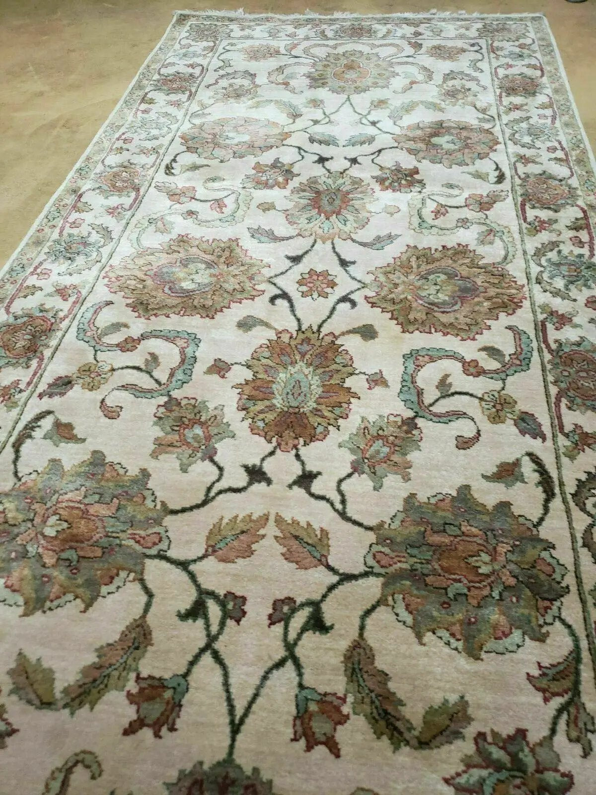 4x12 Vintage Oriental Runner Rug Hand Knotted Indian Agra Wool Tea Washed Beige by Jewel Rugs