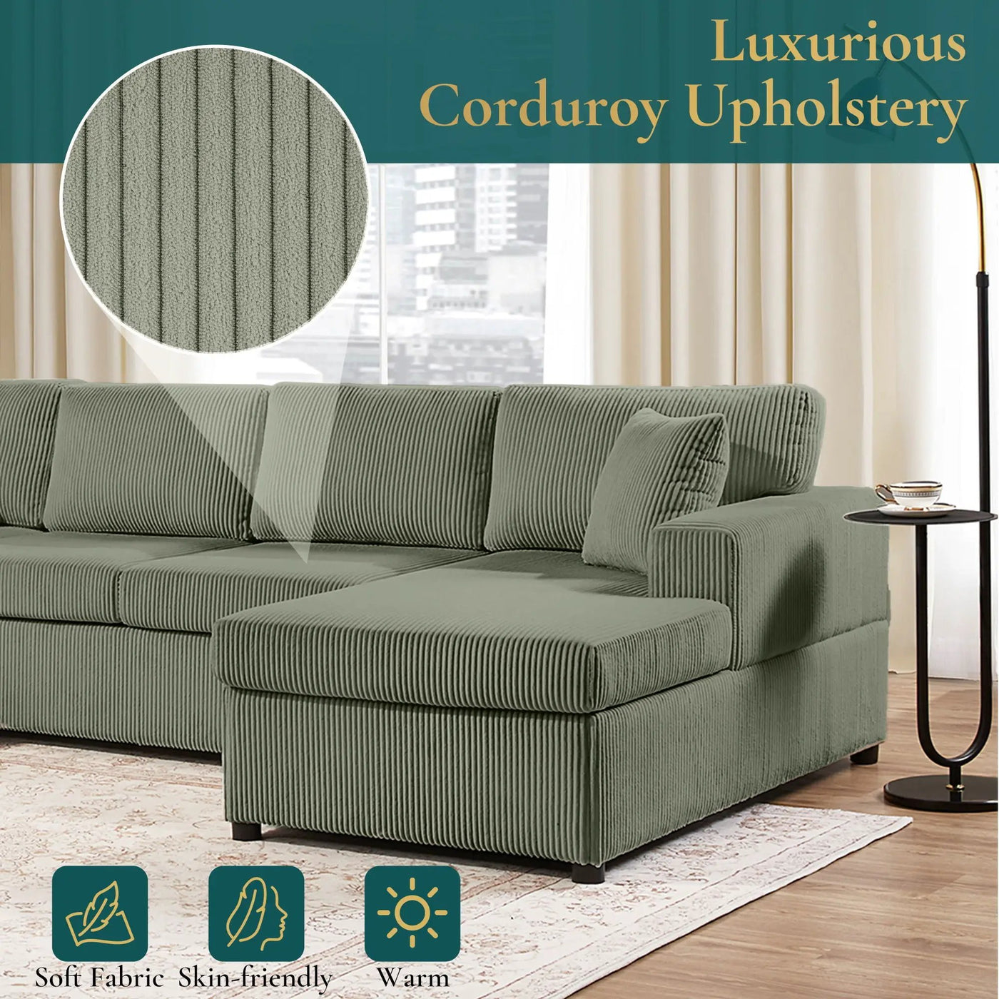 Oversized Sectional U-Shaped Sofa With Chaise Lounge And Three Soft Throw Pillows by HouseOfZazla