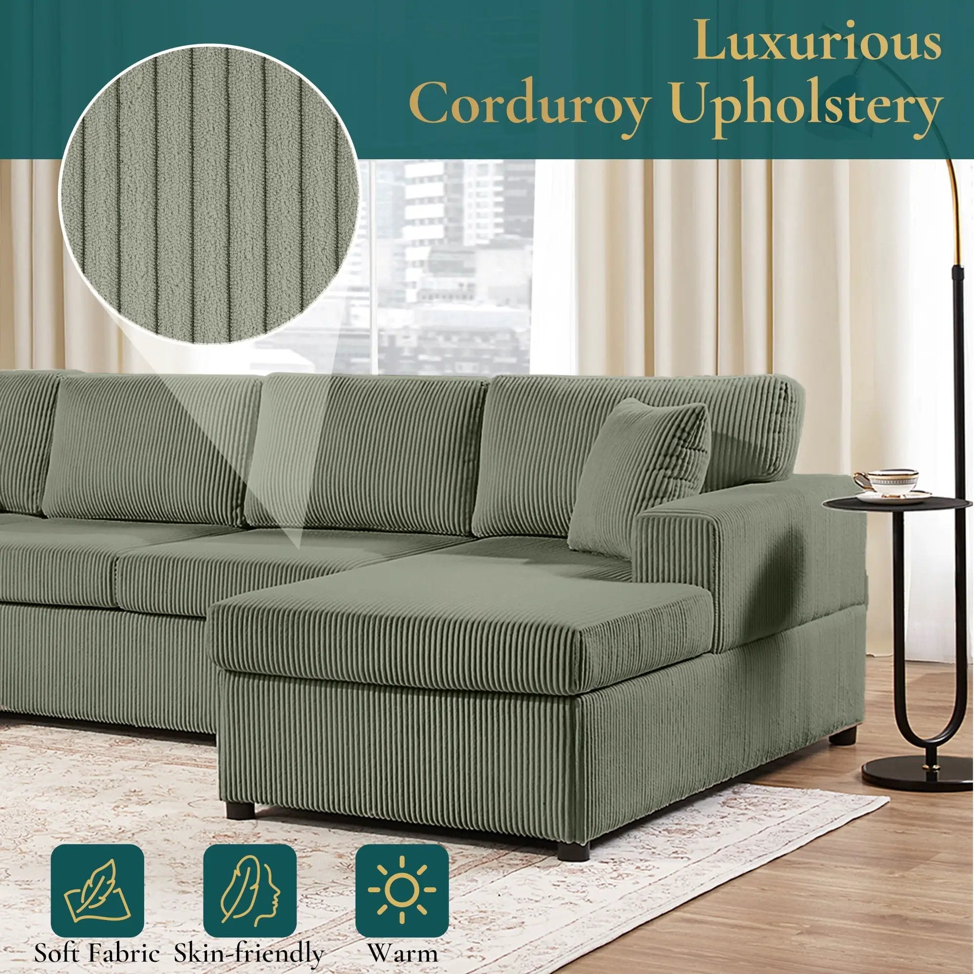 Oversized Sectional U-Shaped Sofa With Chaise Lounge And Three Soft Throw Pillows by HouseOfZazla