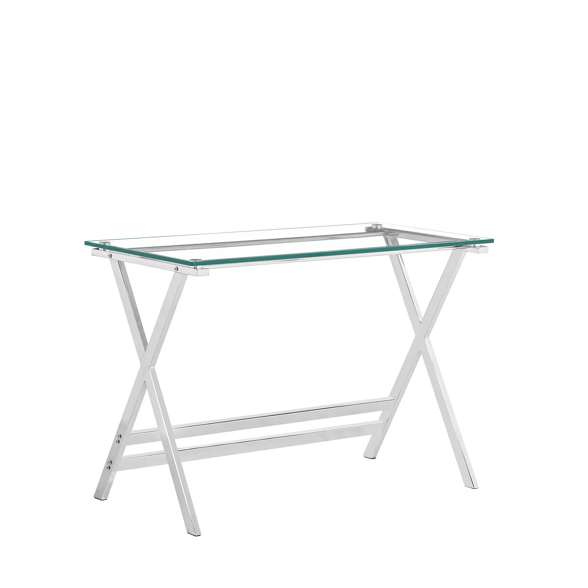 Transparent Glass Computer Desk With Rounded Edges, Tempered Glass Laptop Table - Clear by HouseOfZazla